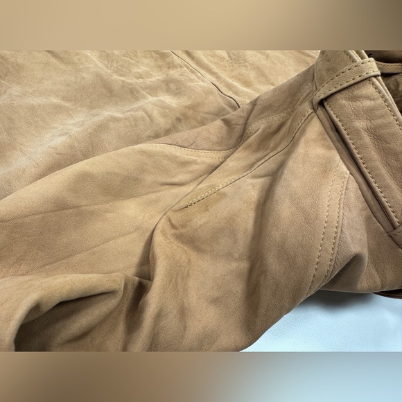 Surface to Air Seasaw Biker Jacket Tan Nubuck Leather Motorcycle Neck Straps M - Picture 2 of 16